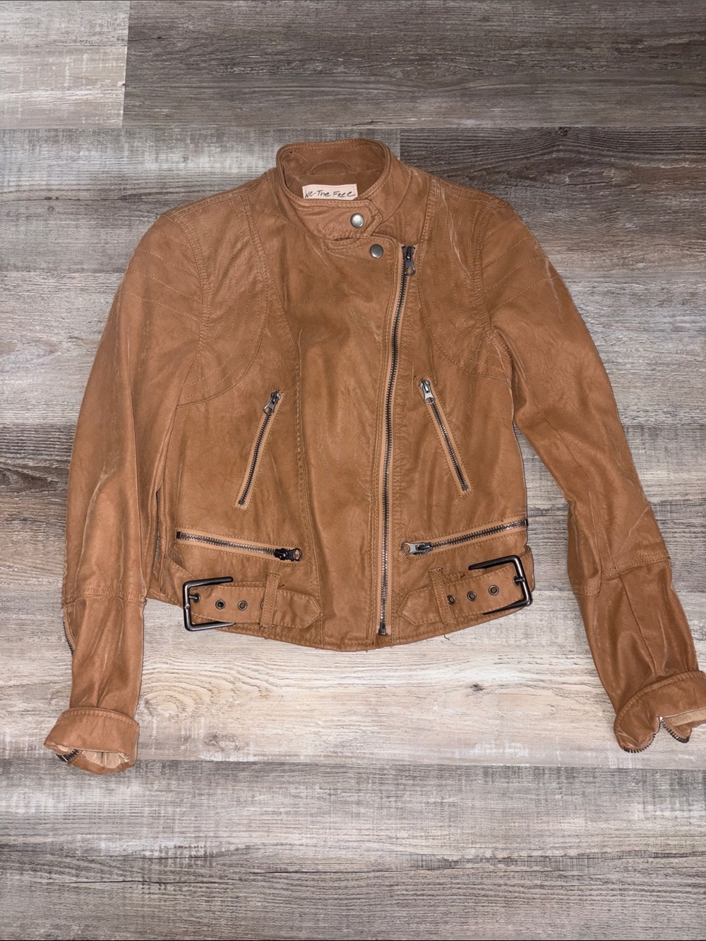 Free People Tan Cognac Moto Jacket